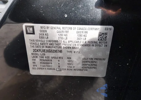 2016 GMC Terrain Denali из США, поврежденный, VIN 2GKFLVE36G6296746